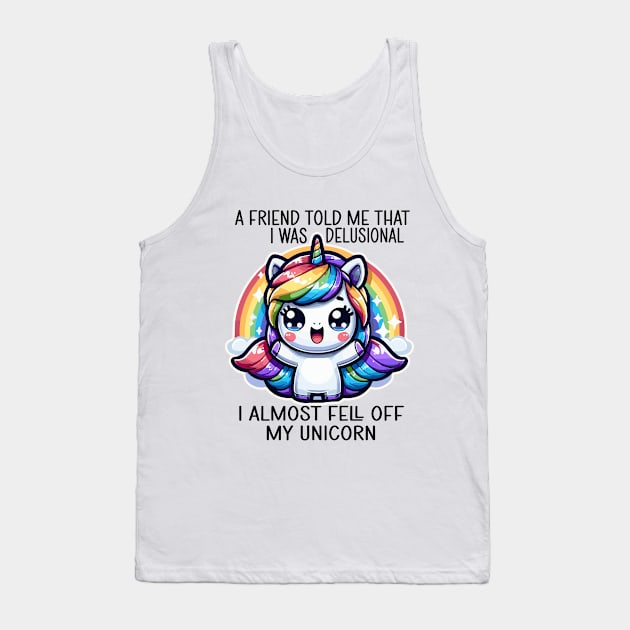 I Almost Fell Off My Magic Fantasy Rainbow Unicorn Tank Top by RuftupDesigns